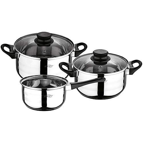 San Ignacio PK329 Set Juego de Tres sartenes + Batería de Cocina 5 Piezas, Cromado