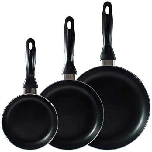 San Ignacio Premium - Batería de cocina de 3 piezas (1.6L, 2.3L, 3.3L) y Set de 3 sartenes (16-20-24 cm), aluminio prensado antiadherente, apto para todo tipo de cocinas incluido inducción