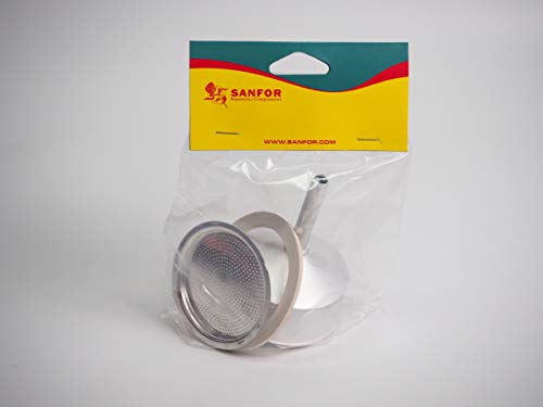 Sanfor Repuesto Cafetera Italiana 9 Tazas | Recambio Embudo + Filtro + Junta | Aluminio Caucho | Diámetro 74 mm