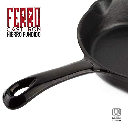 Sarten de Hierro fundido Ferro by Sergi AROLA, óptima retención y Reparto del Calor, Especial para INDUCCIÓN, Apto para Horno, Ahorro de energía, fácil Limpieza Larga Durabilidad (SARTEN 15cm, NEGRO)