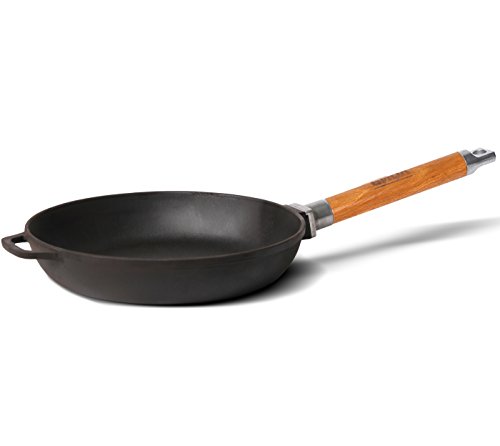 Sartén de hierro fundido, mango extraíble de madera, de inducción, hierro fundido, Negro
, 22 cm