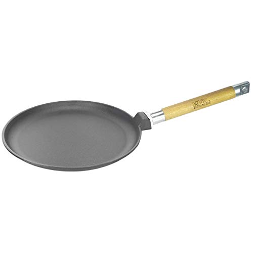 Sartén de hierro fundido para crepes con mango de madera desmontable y espátula 22 cm