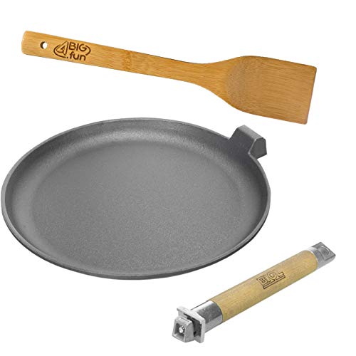 Sartén de hierro fundido para crepes con mango de madera desmontable y espátula 22 cm