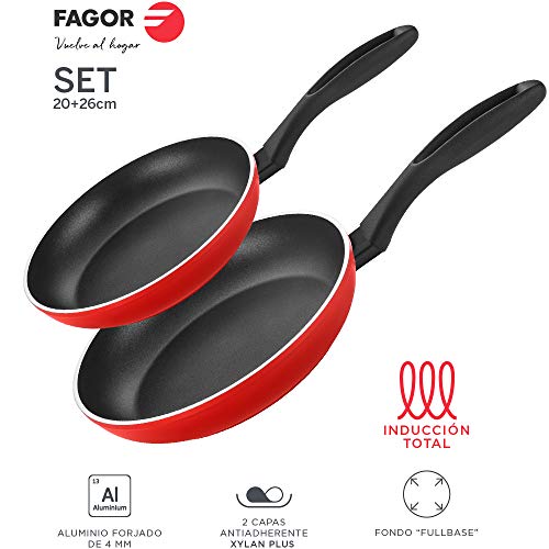 SARTEN FAGOR MAXIMA. Sartén antiadherente doble capa, aluminio forjado de 4mm espesor, compatible con toda clase cocina, inducción, fondo difusor de acero inoxidable. Apta lavavajillas (SARTEN, 20+26)