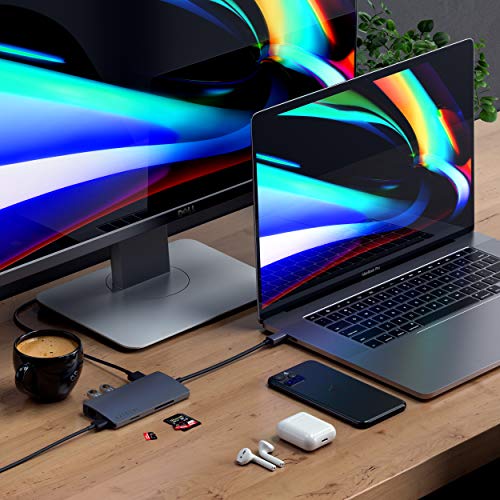 SATECHI Adaptador Multi-Puertos V2 de Aluminio - HDMI 4K (30Hz), Ethernet Gigabit, Carga USB-C, Lectores de Tarjetas SD/Micro, Puertos USB 3.0 para 2020/2019/2018 MacBook Pro (Gris Espacial)