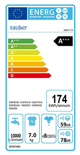Sauber - Lavadora de carga frontal WM714-7 kg - 1400 RPM - Eficiencia energética: A+++ - INSTALACIÓN INCLUIDA