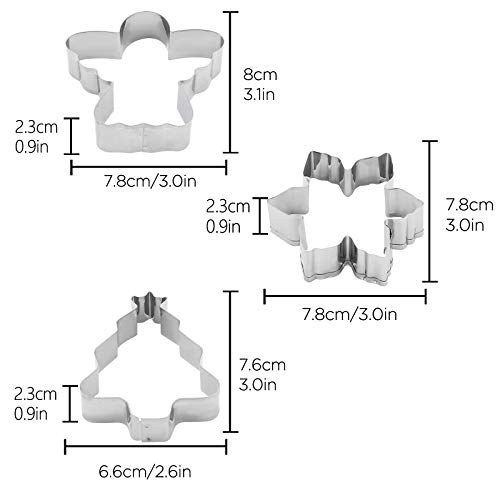SAVITA 6 Piezas Cortadores de Galletas Navideñas, Moldes para Hornear Navideños de Acero Inoxidable Muñeco de Nieve, árbol de Navidad, ángulo, Hombre de Jengibre, Bastón de Caramelo, Copo de Nieve