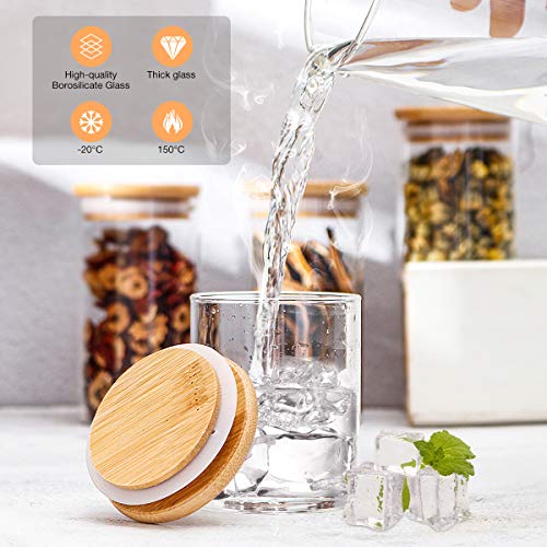 SAWAKE 10pcs Tarros de Vidrio de Almacenamiento(250 ml*5+350 ml*5) Botes de Cristal con Tapa de Bambú&Anillo de Silicona, Recipientes Herméticos para Especias,Cereales,azúcar,té,Frijoles,Pasta,nueces