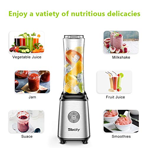 Sboly Batidora de individual,Smoothies Licuadoras para verduras y frutas, Batidora Portátil con 2 Tritan sin BPA 600ml Botellas y Cepillo de Limpieza,EU Plug, 350W