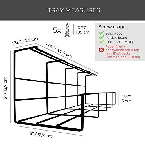 Scandinavian Hub Bandeja Organizadora Cables para Debajo de la Mesa o Escritorio – Organiza sin Nudos los Cables de tu Ordenador - para Hogar u Oficina (Negro - Set de 2X 40,5cm)