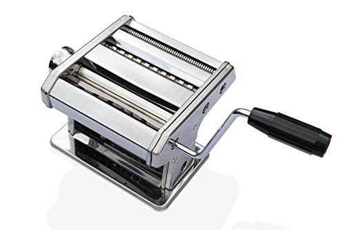 Schabzies Máquina manual para hacer pasta con cortadores de níquel resistentes para hacer fideos italianos profesionales recién hechos en casa, completo con soporte plegable para secado