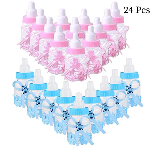 Schneespitze 24 piezas Biberones Dulces Botella Mini Chupete de Decoración,Plastico Azul Botella Dulces Botellas de Chocolate Caramelo Recuerdo de Bautizo Baby Shower,Bebé Favorece Decoraciones