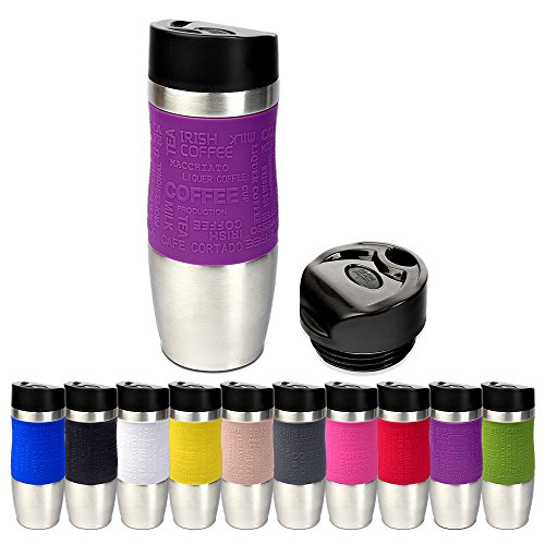 Schramm® Tazas térmicas en 10 Colores, Incl. Tapa de Repuesto Taza aislada Aprox. 400ml Taza de café termoaislada Taza de Viaje Taza de Viaje sin BPA Taza de café para Llevar, Farbe:Lila