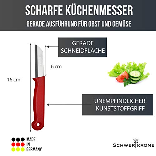 Schwertkrone - Juego de 10 cuchillos de cocina para pelar (acero inoxidable, 16 cm, hoja de 6 cm), color rojo