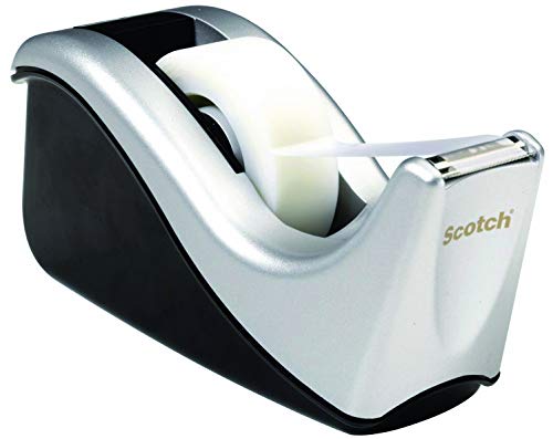 Scotch C60, Dispensador de cinta adhesiva, incluye 1 rollo de cinta Scotch Magic, 19 mm x 33 m, plateado/negro