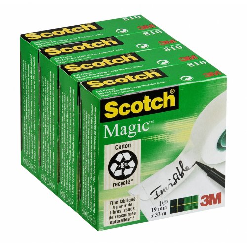 Scotch Magic - Cinta invisible en caja individual (4 cajas), 19 mm x 33 m