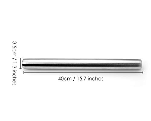 SCSpecial Rodillo de amasar de acero inoxidable, 15.7 pulgadas, rodillo francés profesional para hornear, utensilio de cocina para preparar masa para masa de tarta, pastelería, pizza