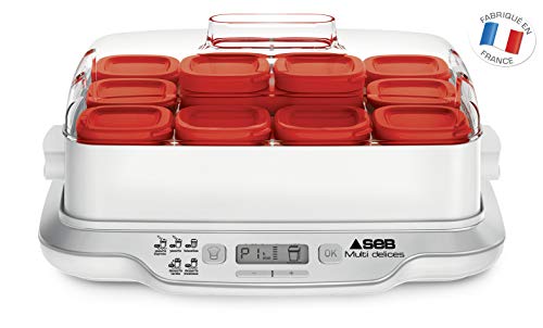 Seb Family Multidélices - Yogurtera con 12 vasos, color blanco y metálico 12 botes - rojo blanco y rojo