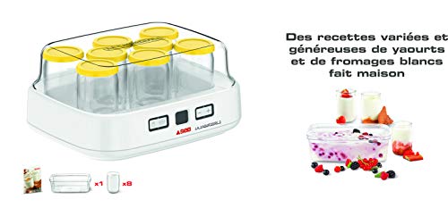 Seb Yogurtera 2 con pantalla LCD, 2 programas, automático yogur, 8 tarros de queso blanco fresco, 1 litro, libro de recetas incluido YG500210