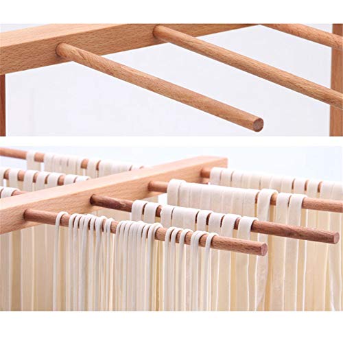 Secador de Pasta Plegable Soporte, 8 Hileras de Madera de Haya Secadoras de Espaguetis Pasta Fideos Secado Soporte para Colgar