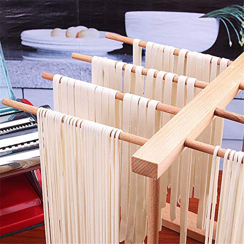 Secador de Pasta Plegable Soporte, 8 Hileras de Madera de Haya Secadoras de Espaguetis Pasta Fideos Secado Soporte para Colgar