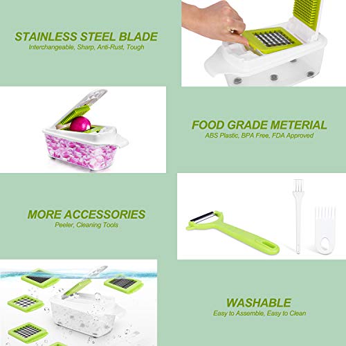 Sedhoom 12 Piezas Cortador de Verdura Mandolina de Verduras Multifuncional Mandolina de Cocina Slicer Espiral Rallador de Cuchillas Acero Inoxidable,Pelador