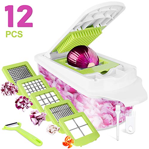 Sedhoom 12 Piezas Cortador de Verdura Mandolina de Verduras Multifuncional Mandolina de Cocina Slicer Espiral Rallador de Cuchillas Acero Inoxidable,Pelador