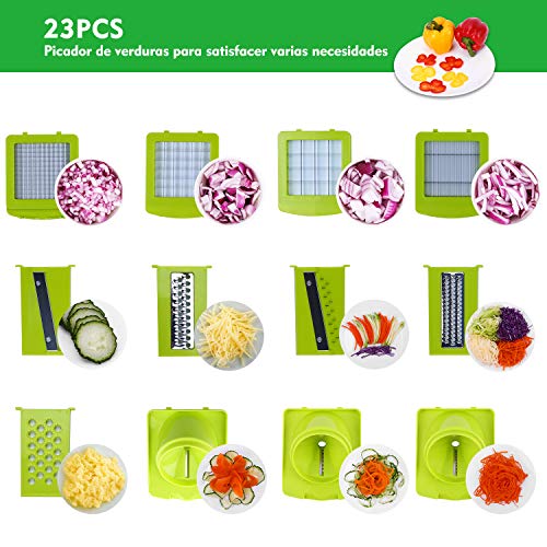 Sedhoom 23 Piezas Cortador de Verdura Mandolina de Verduras Multifuncional Mandolina de Cocina Slicer Espiral Rallador de Cuchillas Acero Inoxidable,Pelador