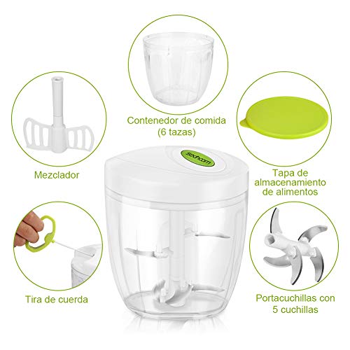 Sedhoom Cortador de Verduras Picadora de Verduras Manual,5 Cuchillas de Acero Inoxidable,1000ml,Picadora de Alimentos para Picar Verduras,Carne,Hierbas,Cebolla,Ajo,Ensalada