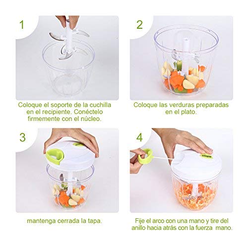 Sedhoom Cortador de Verduras Picadora de Verduras Manual,5 Cuchillas de Acero Inoxidable,1000ml,Picadora de Alimentos para Picar Verduras,Carne,Hierbas,Cebolla,Ajo,Ensalada