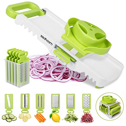 Sedhoom Mandolina de Cocina 6 en 1 Cortador de Verdura Multifuncional Mandolina Slicer Espiral Rallador de Cuchillas Acero Inoxidable, Doblado Mandolina de Verduras