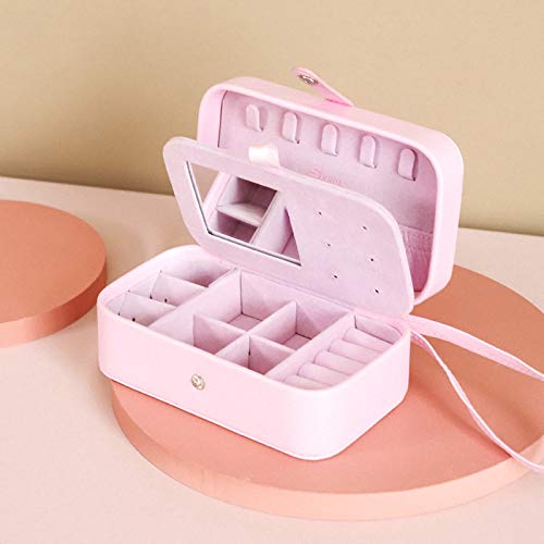 Seelux Caja Joyero Pequeña con Correa de Mano Viaje Cajas para Joyas Jewelry Organizer para Mujer, para Anillos, Aretes, Pendientes, Pulseras y Collares Rosa