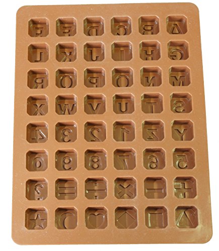 Seifenprofis Jabón Profesionales 48 Letras Números carácter Especial Cubitos Silicona Jabón Molde Color Chocolate Forma (24 * 18 * 1,5 cm)