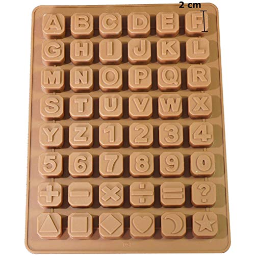 Seifenprofis Jabón Profesionales 48 Letras Números carácter Especial Cubitos Silicona Jabón Molde Color Chocolate Forma (24 * 18 * 1,5 cm)