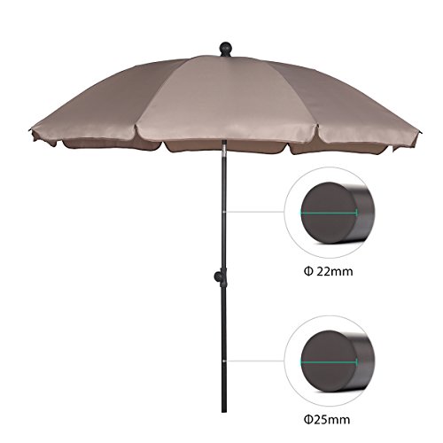 Sekey® Sombrilla Ø 200 cm Parasol para terraza jardín Playa balcón Piscina Patio, Color Taupe/Arena, Protector Solar UV25+