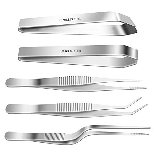 SelfTek Pinzas de acero inoxidable Pinzas 3 piezas Pinzas de 6.3 pulgadas, pinzas de hueso planas e inclinadas de 4.7 pulgadas Pinzas para utensilios de cocina Chef, puntas dentadas de precisión