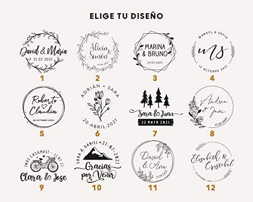 Sello Boda Personalizado, Sello de Madera con tampón de tinta, Sellos Personalizados Boda | Corona Flores