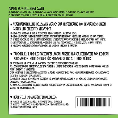 Semillas de eneldo (250g), semillas de eneldo 100% naturales, pepino, por supuesto, sin aditivos, vegano