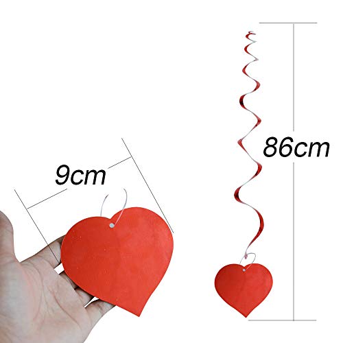 SERWOO 24pcs Corazón Guirnalda Colgante Espiral PVC Decorativa Decoración Adorno Boda Fiesta San Valentín Navidad Bautizo Techo Ventana Puerta (Largo: 86cm) (24pcs, Corazón, Rojo)