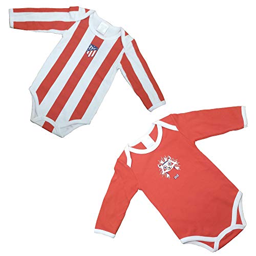 Set - 2 Bodys - Atlético de Madrid - Colores Originale, Nuevo Escudo - Producto Licenciado (6-12 Meses)