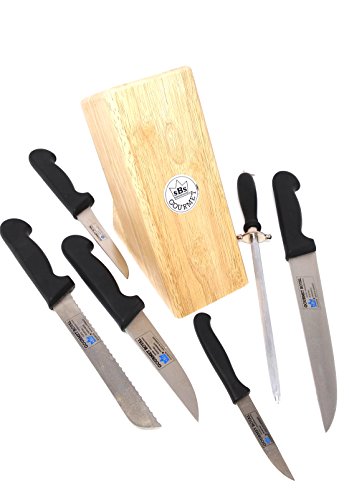 Set de 7 piezas cuchillo jamonero, de pan/de sierra, deshuesador, fileteador y pelador + DE REGALO taco de madera y chaira/afilador: 20.30cm de filo