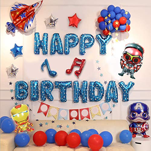 Set de 75 decoraciones de fiesta de cumpleaños de superhéroe, suministros para fiestas de niños Decoración de globos de superhéroe para niños Favor de fiesta temática