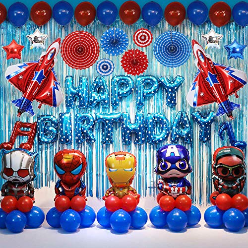 Set de 75 decoraciones de fiesta de cumpleaños de superhéroe, suministros para fiestas de niños Decoración de globos de superhéroe para niños Favor de fiesta temática