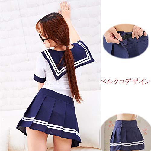 Set Disfraz de Marinero para Mujer, VicSec Sexy Vestido Dulce Traje Adulto Cosplay Lencería Japonesa Uniforme Juego de Roles (Camiseta con Lacito+Mini Falda) Tanga No Viene