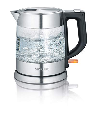 SEVERIN Hervidor de Agua de Cristal, 1 L, 2.200 W aprox., WK 3468, Acero Inoxidable/Negro