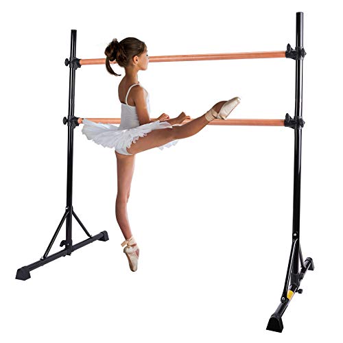 Sfeomi Barra Doble de Ballet 154cm Barra de Ballet Portatil Material Acero con Aspecto de Madera Ballet Barre Ajustable para Ballet Danza o Realizar Estiramientos (Negro)