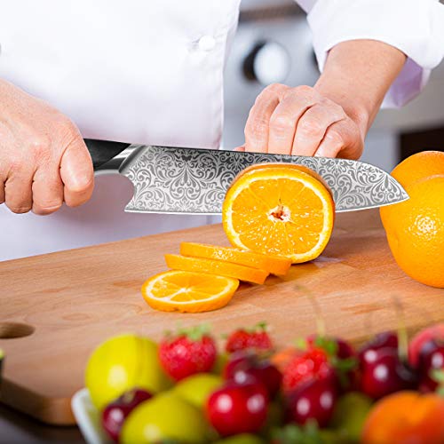 SHAN ZU Cuchillo de Cocina, Cuchillo Santoku Japonés de 18 cm, Cuchillo de Cocinero con Mango Ergonómico de Madera, Hoja de Acero Inoxidable Alemán Súper afilada, Adecuada para Cortar Carne y Verduras