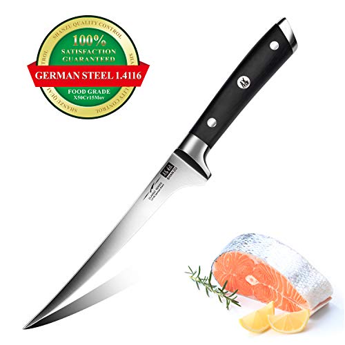 SHAN ZU Cuchillo de Filete 18 cm, Cuchillo para Pescado Profesional de 7 Pulgadas, Cuchillo de Filetear de Pescado Súper Afilado en Acero Inoxidable Alemán 1.4116, Mango de Madera Ergonómico