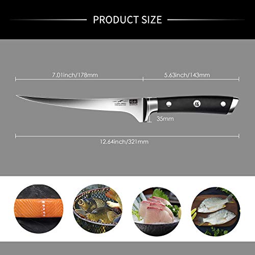 SHAN ZU Cuchillo de Filete 18 cm, Cuchillo para Pescado Profesional de 7 Pulgadas, Cuchillo de Filetear de Pescado Súper Afilado en Acero Inoxidable Alemán 1.4116, Mango de Madera Ergonómico