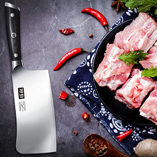 SHAN ZU Macheta de Cocina Cuchillo de Carnicero Huesos 17.8cm Hacha de Carnicero Cuchilla Engrosada de 21 ° para Cortar Huesos- Classic Series